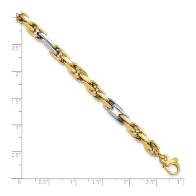 14K Two-Tone Gold 5.3mm Hollow Fancy Link Chain Bracelet – view 5