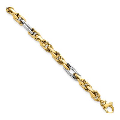 14K Two-Tone Gold 5.3mm Hollow Fancy Link Chain Bracelet