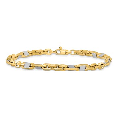 Men's 14K Two-Tone Gold 4.25mm Hollow Fancy Link Chain Bracelet – view 4