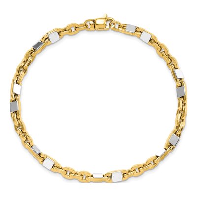 Men's 14K Two-Tone Gold 4.25mm Hollow Fancy Link Chain Bracelet – view 5