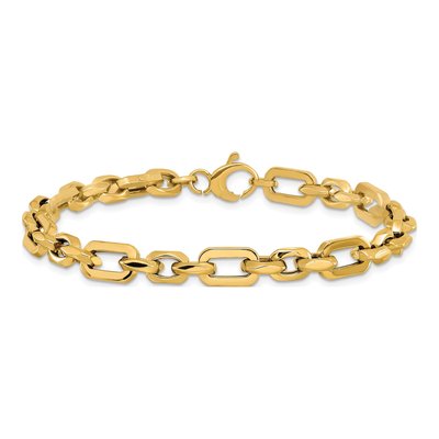 14K Yellow Gold 6.5mm Hollow Open Fancy Link Chain Bracelet – view 4