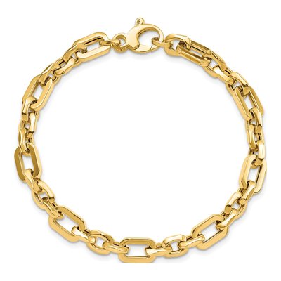 14K Yellow Gold 6.5mm Hollow Open Fancy Link Chain Bracelet – view 5