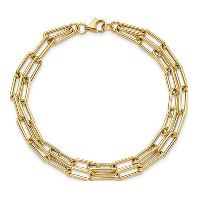 14K Yellow Gold 4mm Hollow Double-Layer Link Chain Bracelet – view 5