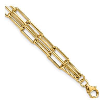 14K Yellow Gold 4mm Hollow Double-Layer Link Chain Bracelet