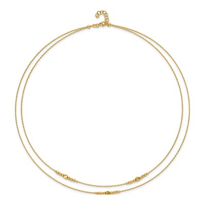14K Yellow Gold Diamond-Cut Beaded 2-Strand Necklace – view 6