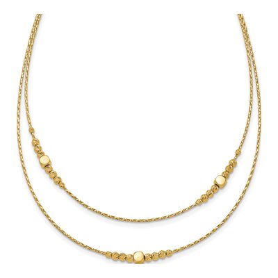 14K Yellow Gold Diamond-Cut Beaded 2-Strand Necklace