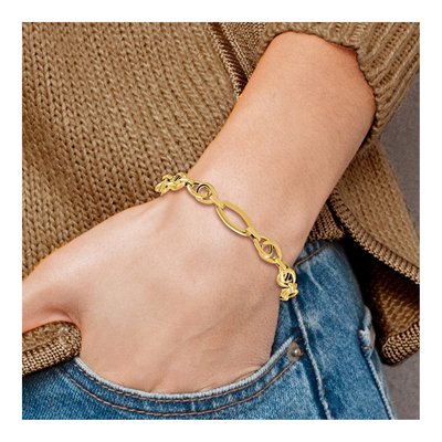 14K Yellow Gold Textured Fancy Link Bracelet – view 6