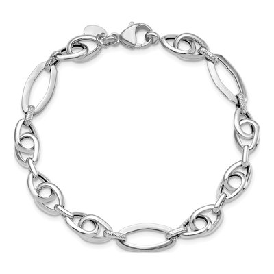 14K White Gold 8.25mm Hollow Textured Fancy Link Bracelet – view 5
