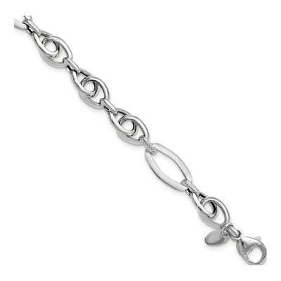 14K White Gold 8.25mm Hollow Textured Fancy Link Bracelet
