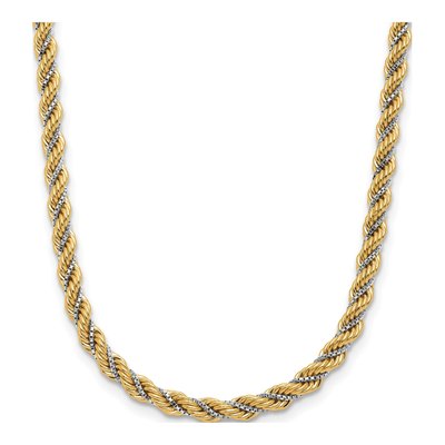 14K Two-Tone Gold 3.25mm Hollow Rope Fancy Link Chain