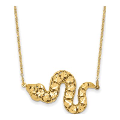 14K Yellow Gold Diamond-Cut Snake Pendant Necklace