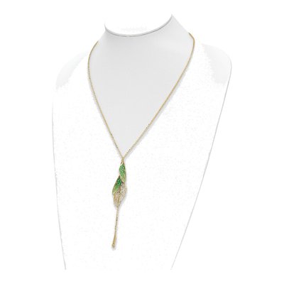 14K Yellow Gold Green Enamel Butterfly Wing Pendant Necklace – view 3