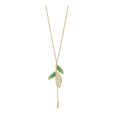 14K Yellow Gold Green Enamel Butterfly Wing Pendant Necklace – view 4
