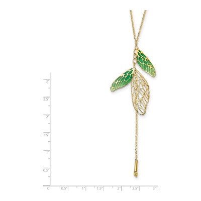 14K Yellow Gold Green Enamel Butterfly Wing Pendant Necklace – view 5