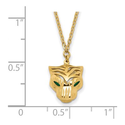 14K Yellow Gold Green Enamel Tiger Pendant Necklace – view 5