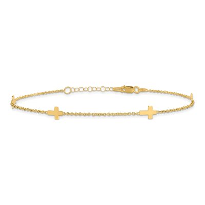 14K Yellow Gold Cross Station Anklet – view 3