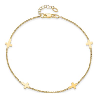 14K Yellow Gold Cross Station Anklet – view 5
