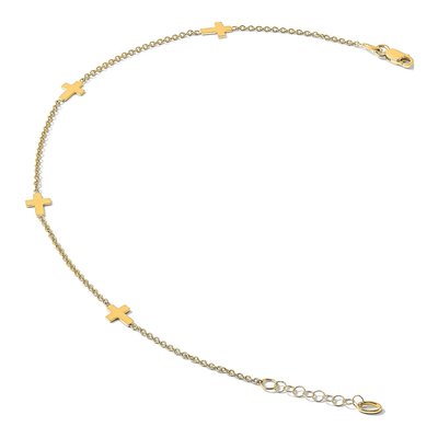 14K Yellow Gold Cross Station Anklet – view 7
