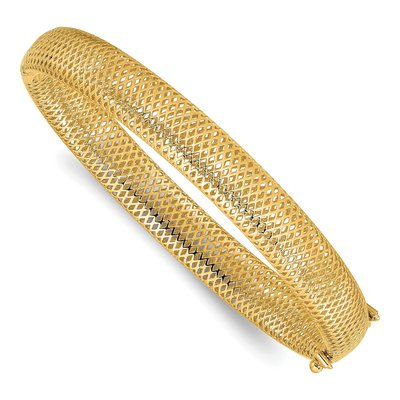 14K Yellow Gold Textured Hinged Bangle Bracelet