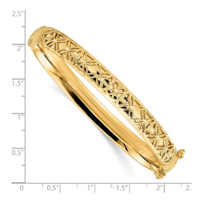 14K Yellow Gold Textured Oval Hinged Bangle Bracelet – view 2