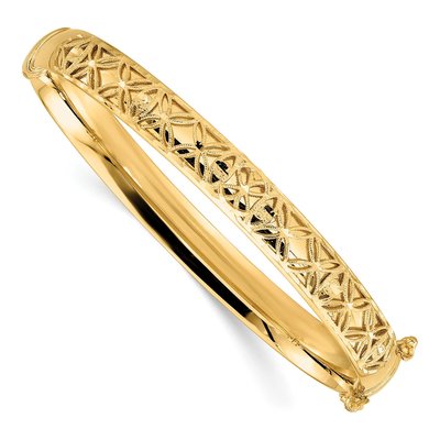 14K Yellow Gold Textured Oval Hinged Bangle Bracelet
