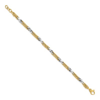 14K Two-Tone Gold 4.73mm Hollow Diamond-Cut Curb Chain Bracelet – view 3