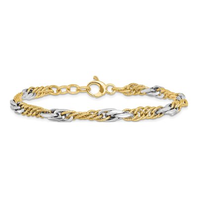 14K Two-Tone Gold 4.73mm Hollow Diamond-Cut Curb Chain Bracelet – view 4