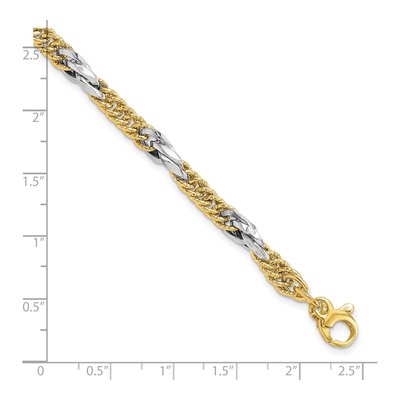 14K Two-Tone Gold 4.73mm Hollow Diamond-Cut Curb Chain Bracelet – view 5