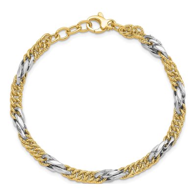 14K Two-Tone Gold 4.73mm Hollow Diamond-Cut Curb Chain Bracelet – view 6