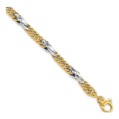 14K Two-Tone Gold 4.73mm Hollow Diamond-Cut Curb Chain Bracelet