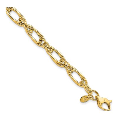 14K Yellow Gold 7mm Hollow Diamond-Cut Diamond-Cut Fancy Link Bracelet