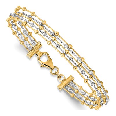14K Two-Tone Gold Beaded Multi-Strand Wire Bangle Bracelet