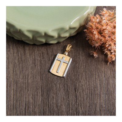 14K Two-Tone Gold Cross Dog Tag Pendant – view 8