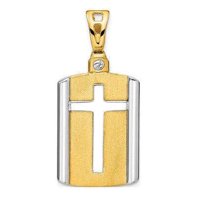 14K Two-Tone Gold Cross Dog Tag Pendant