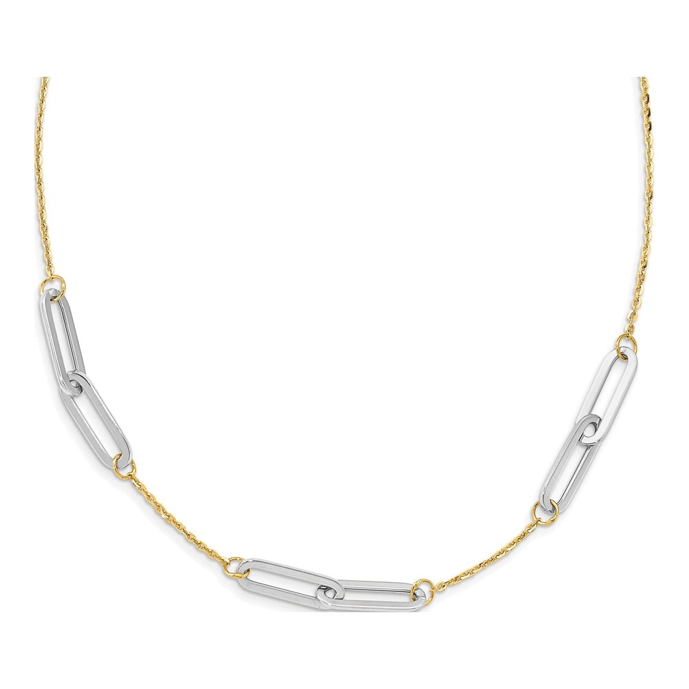 14K Two-Tone Gold 1.3mm Paperclip Station Cable Chain