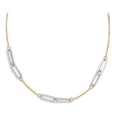 14K Two-Tone Gold 1.3mm Paperclip Station Cable Chain