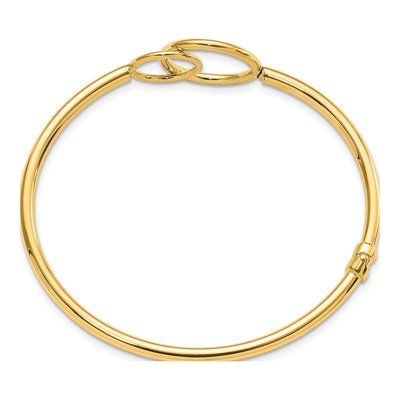 14K Yellow Gold Double Circled Hinged Bangle Bracelet – view 3