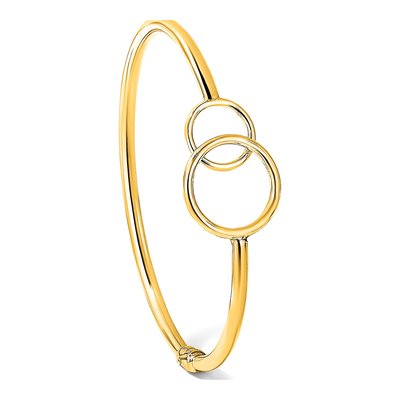 14K Yellow Gold Double Circled Hinged Bangle Bracelet – view 7
