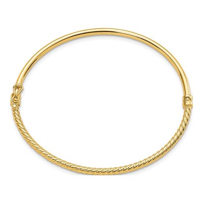 14K Yellow Gold Textured Hinged Bangle Bracelet – view 3