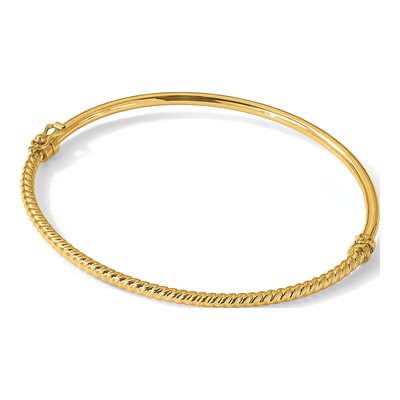 14K Yellow Gold Textured Hinged Bangle Bracelet – view 6