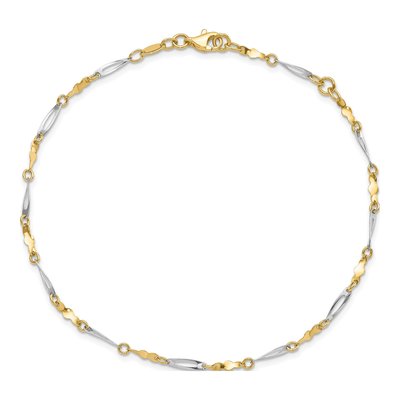 14K Two-Tone Gold 3mm Semi-Solid Fancy Link Anklet – view 5