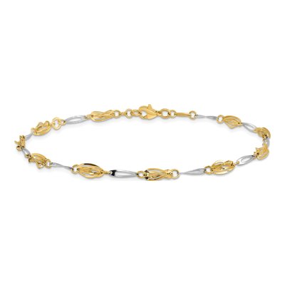 14K Two-Tone Gold 5mm Semi-Solid Fancy Link Anklet – view 4