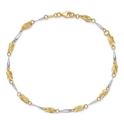 14K Two-Tone Gold 5mm Semi-Solid Fancy Link Anklet – view 5