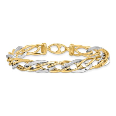 14K Two-Tone Gold 9mm Hollow Fancy Link Chain Bracelet – view 4