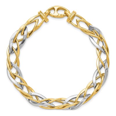 14K Two-Tone Gold 9mm Hollow Fancy Link Chain Bracelet – view 5
