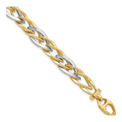 14K Two-Tone Gold 9mm Hollow Fancy Link Chain Bracelet