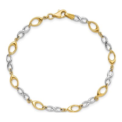 14K Two-Tone Gold Semi-Solid Infinity Fancy Link Chain Bracelet – view 5