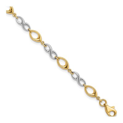 14K Two-Tone Gold Semi-Solid Infinity Fancy Link Chain Bracelet
