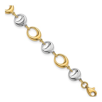 14K Two-Tone Gold 8mm Semi-Solid Oval Link Chain Bracelet