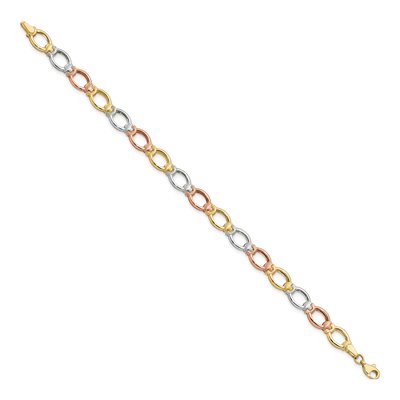 14K Tri-Color Gold 7mm Semi-Solid Open Link Chain Bracelet – view 3